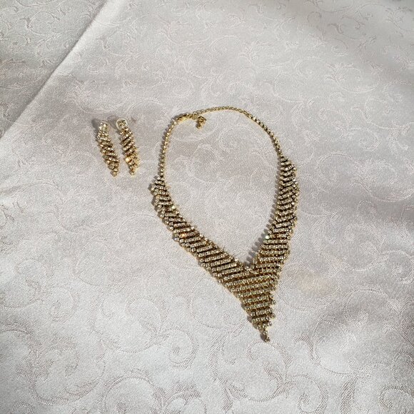Vintage Rhinestone waterfall necklace & earrings set.  Stunning. - Picture 1 of 7